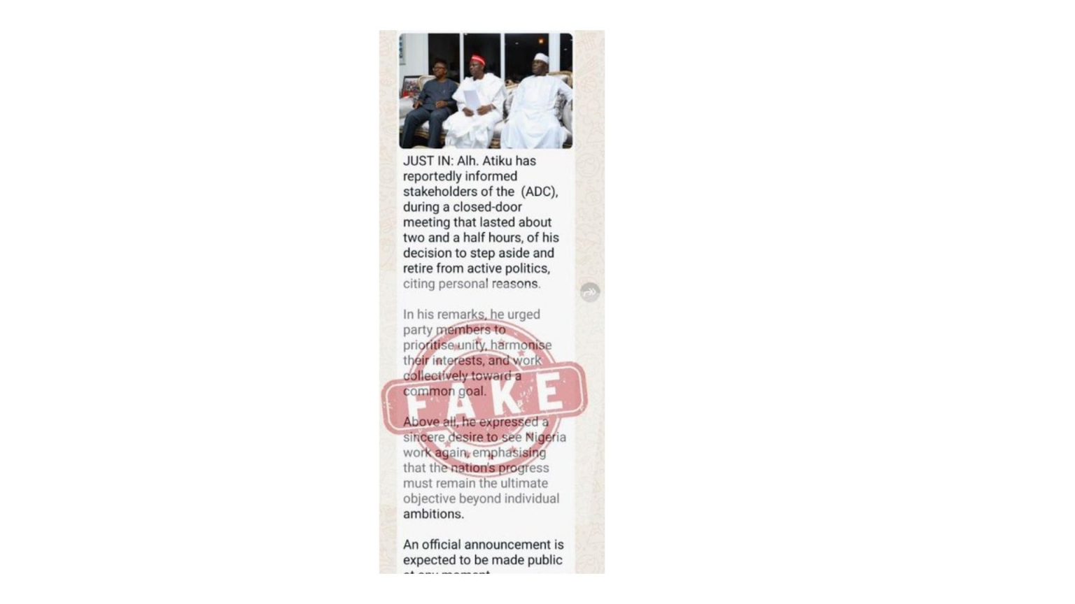 Atiku Denies Reports Of Resigning From Active Politics, Says Retirement Rumours ‘Entirely False’