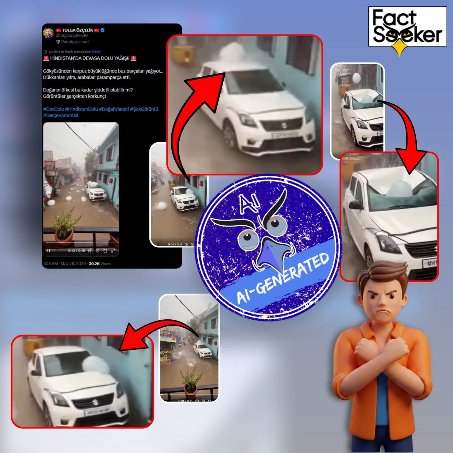 Viral Video of ‘Giant Hailstones’ Crushing Streets is Fake : AI-Generated Fiction – Factseeker