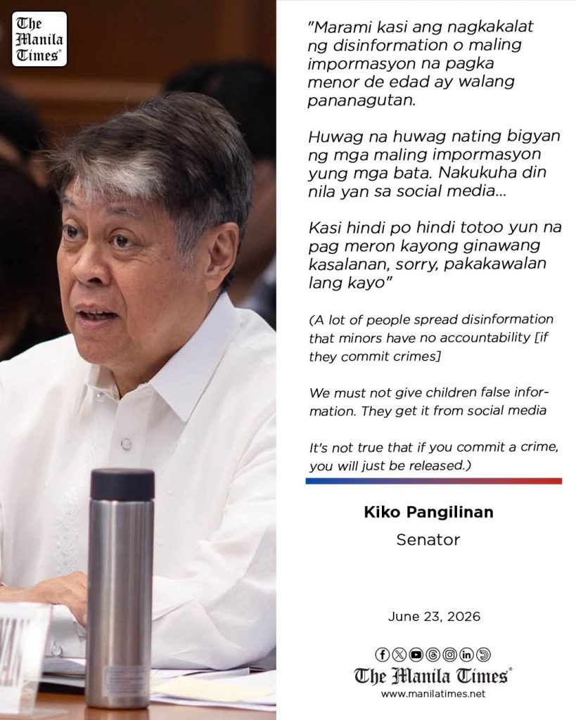 MANILA, Philippines — Disinformation surrounding the Juvenile Justice and Welfare Act (JJWA) led to widespread misconceptions that children in conflict with the law (CCL) are exempted from punishment, Sen. Francis Pangilinan said. – LinkedIn