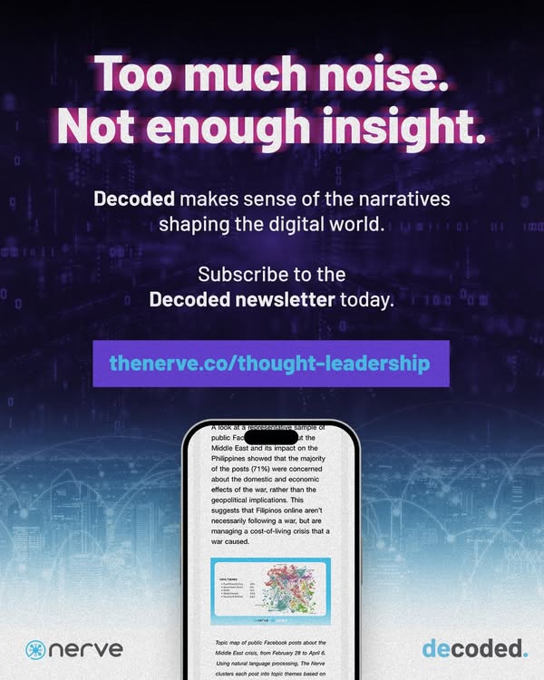 DROWN OUT THE NOISE ONLINE Subscribe to the Decoded newsletter and get biweekly insights on today’s pressing issues and online trends — analyzed through the lens of data. #Decoded is produced by award-winning data consultancy The Nerve and pr – facebook.com