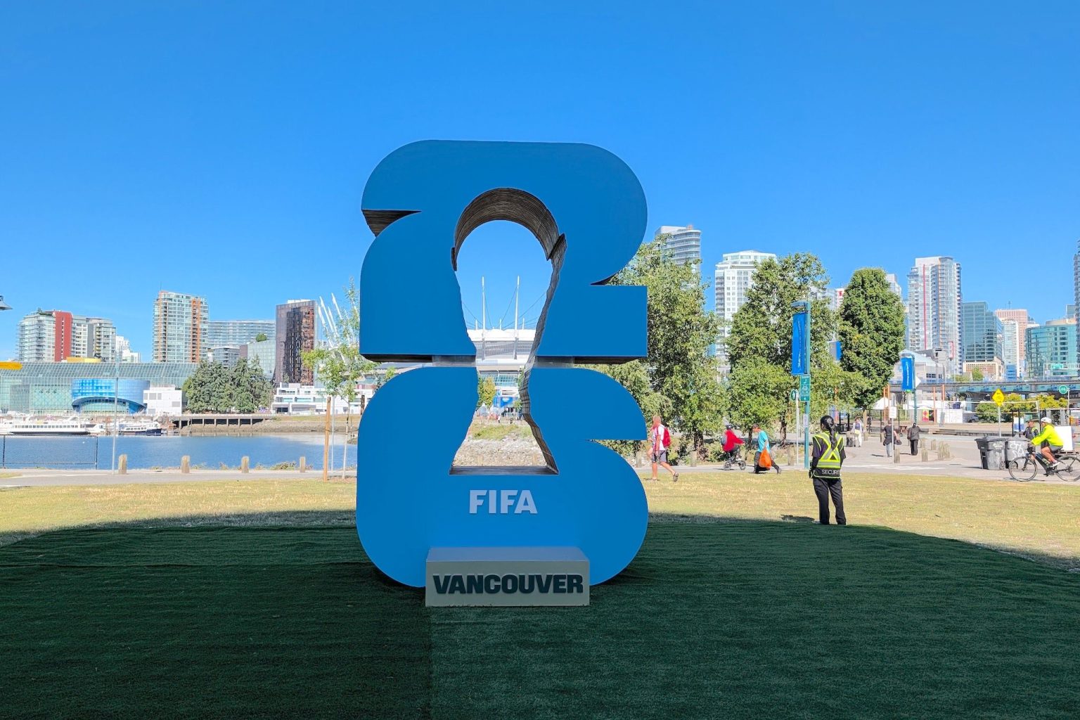 Three-dimensional FIFA World Cup logo sculpture frames Vancouver’s stadium | Daily Hive