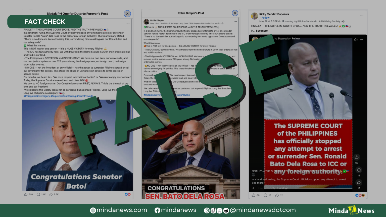 FACT CHECK | Copy-paste claiming the Supreme Court blocked Sen. Bato dela Rosa’s ICC arrest is FALSE
