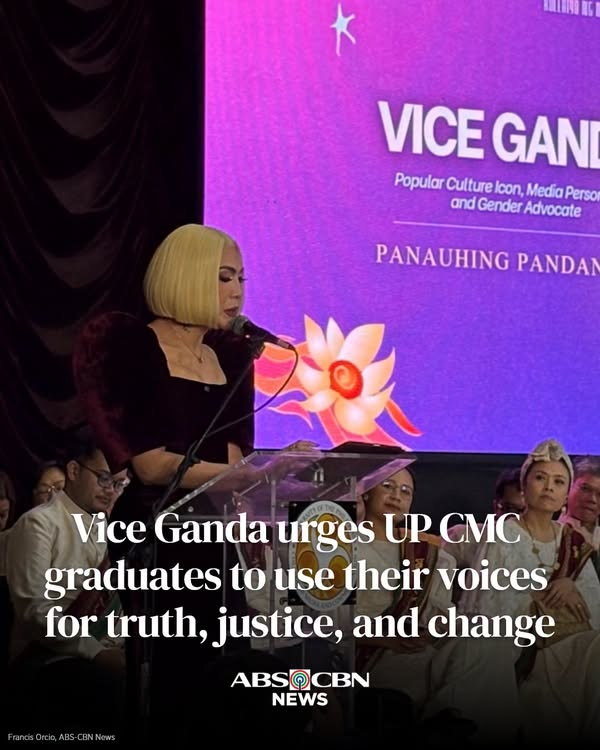 Vice Ganda has urged the new graduates of UP Diliman College of Media and Communication to use their education and platforms to fight misinformation, corruption, and injustice. More details in the comments section. – facebook.com