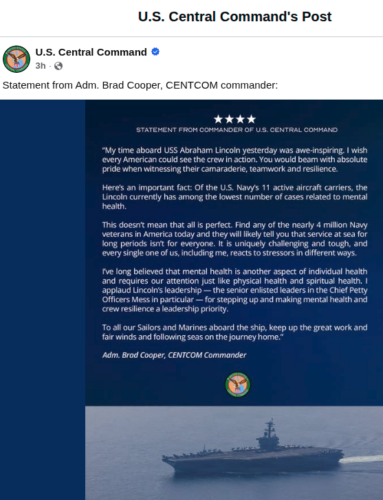 CENTCOM Disinformation in USS Lincoln Debacle Signals Trump Weakness