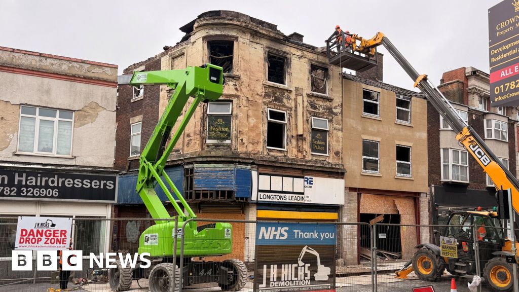 Demolition begins on high street after two false starts – BBC
